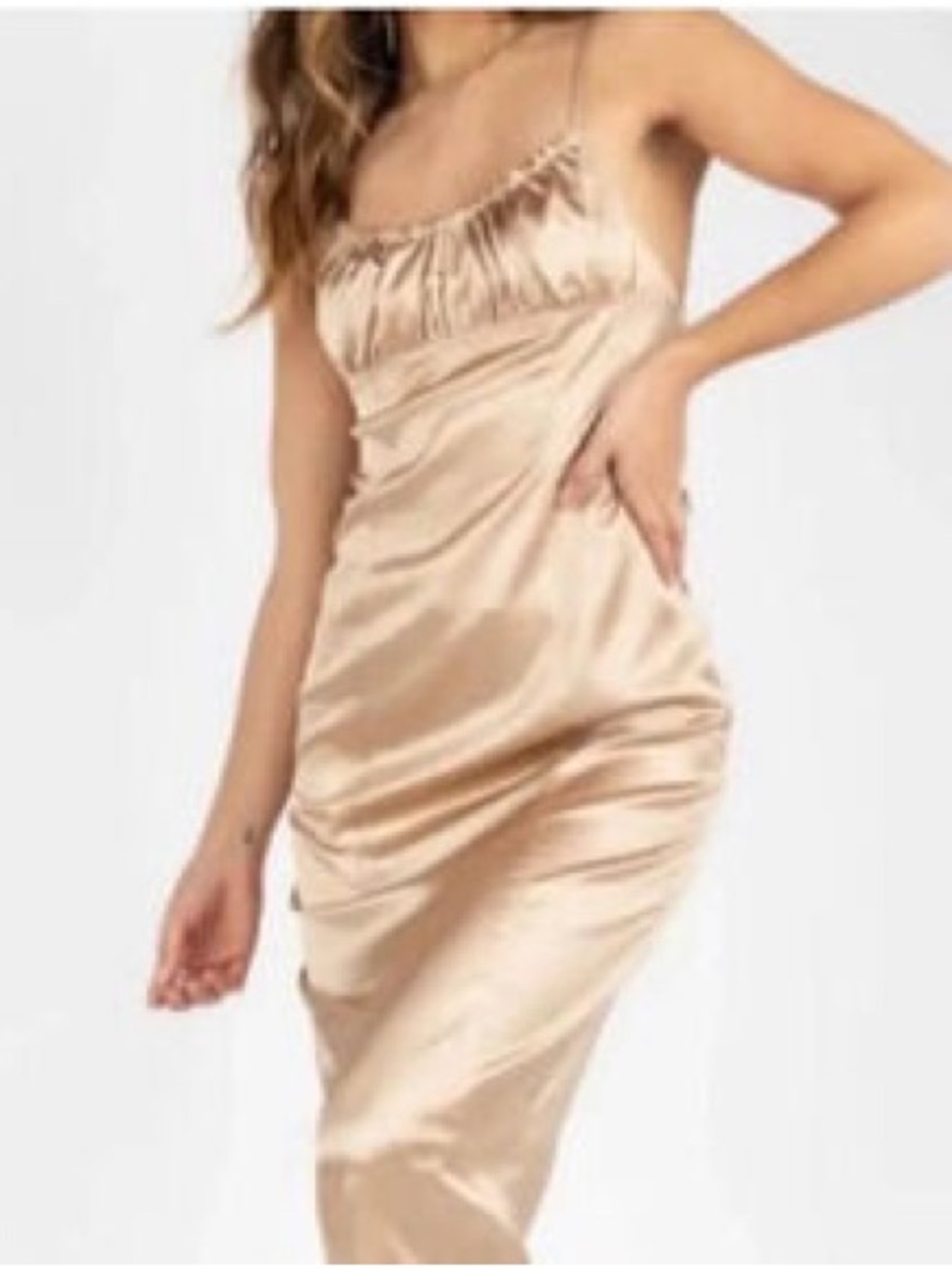 Satin Slip Midi Dress in Champagne